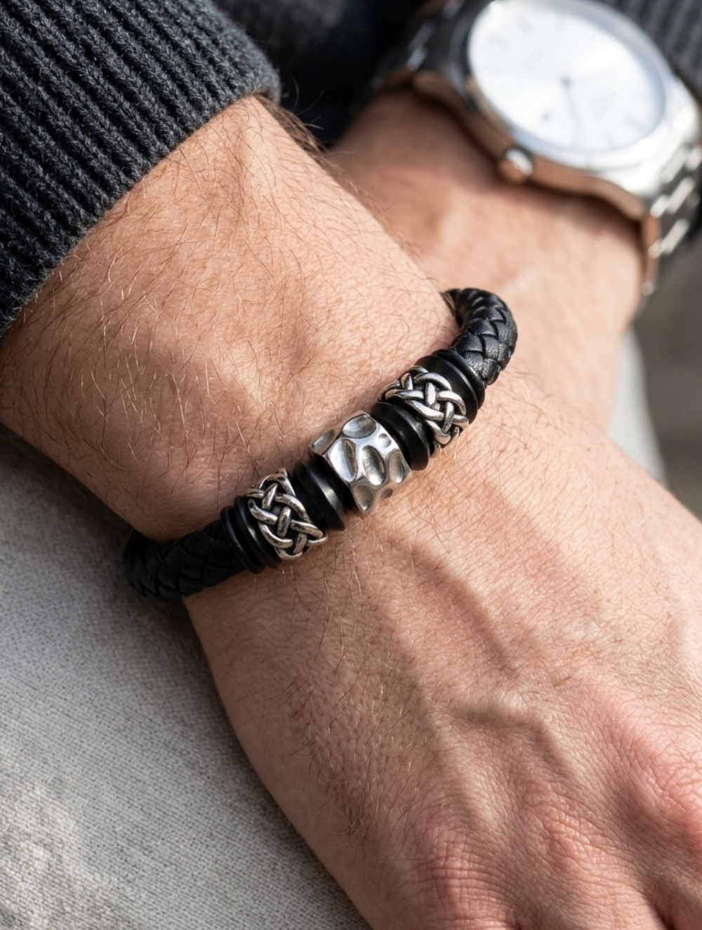 INOX Stainless Steel Contemporary Mens Celtic Knot Braided Bracelet